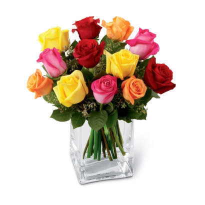 Szálas virágok:vegyes színű rózsák